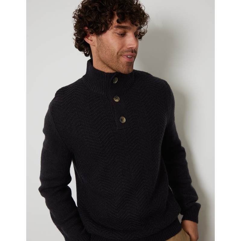 Navy Twist Button Up Funnel Neck Jumper Navy Twist S