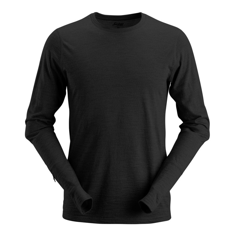 Snickers 2427 AllroundWork, Wool Long Sleeve T-Shirt Various Colours Black 2XL