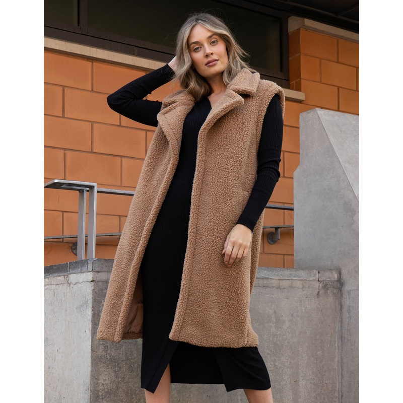 Tan Brown Faux Borg Gilet Tan Brown 6