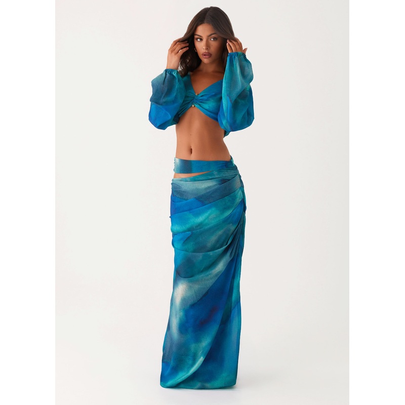 Austin Cut Out Maxi Skirt – Blue Tie Dye Blue Black Print US 0