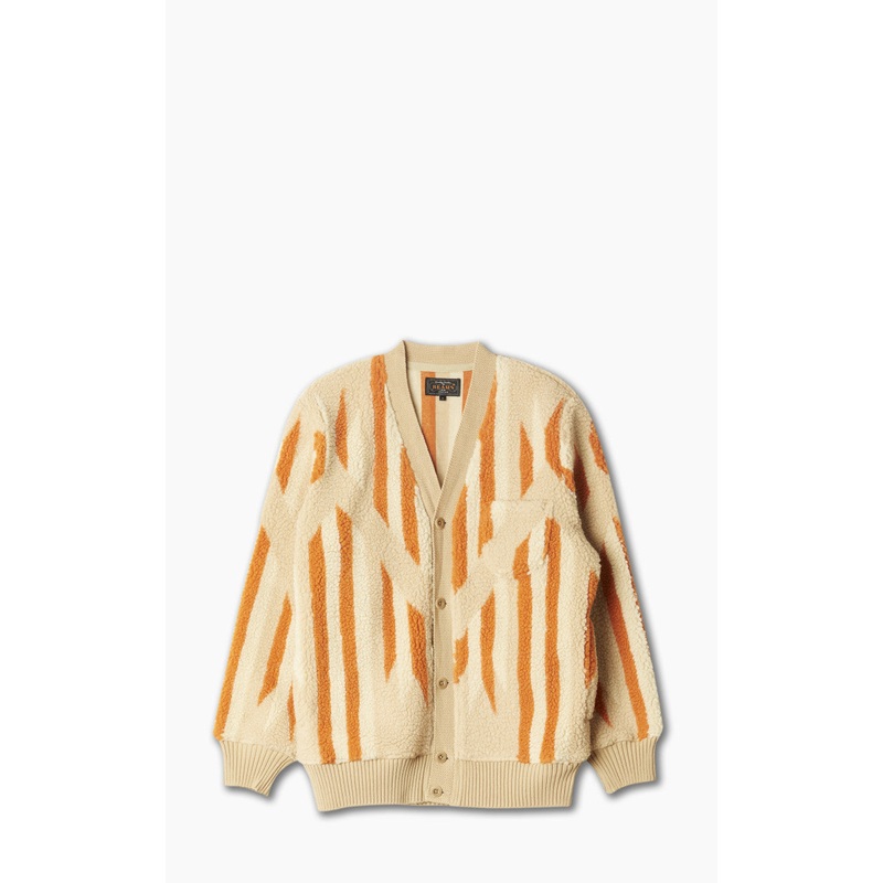 Beams Plus Cardigan Boa Native Rag Pattern Beige M