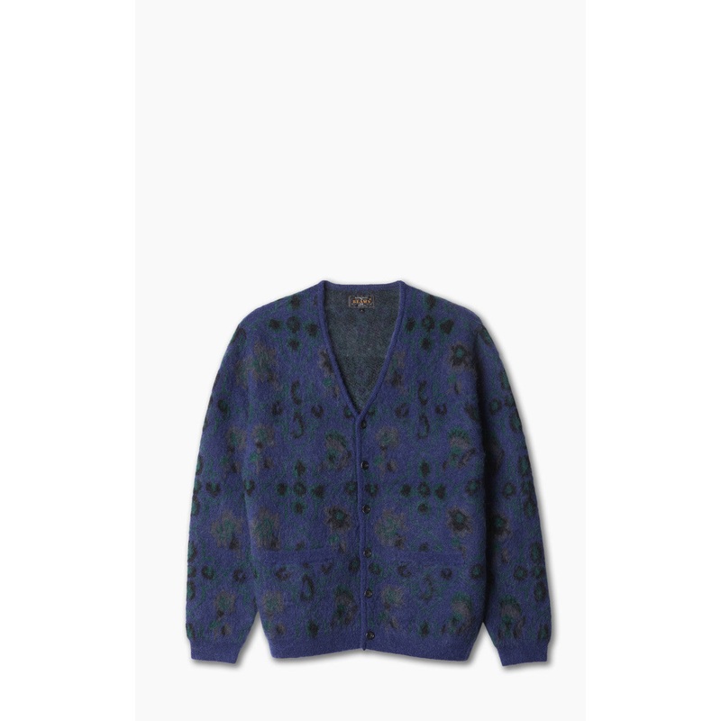 Beams Plus Cardigan Botanical Pattern Jacquard Navy M