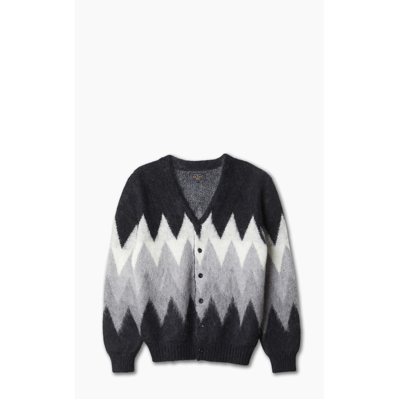 Beams Plus Cardigan Chevron Stripe Jacquard Mohair 9 Black L