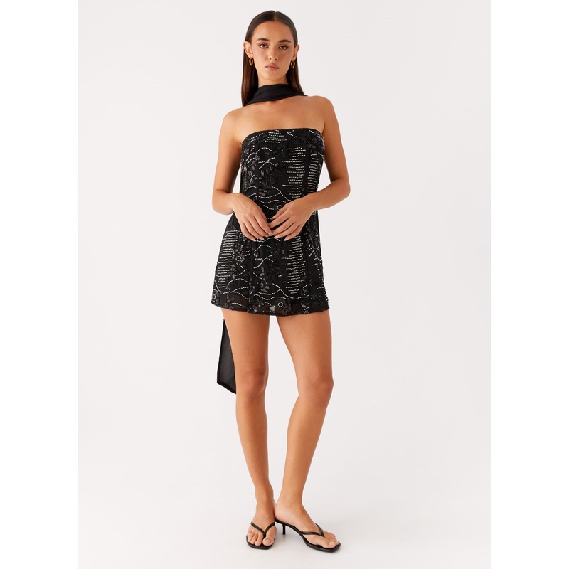 Kiesha Strapless Scarf Mini Dress – Black Black US 0