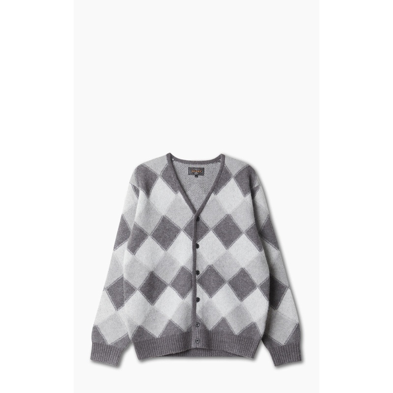 Beams Plus Cardigan Double Jacquard Argyle Pattern Grey M