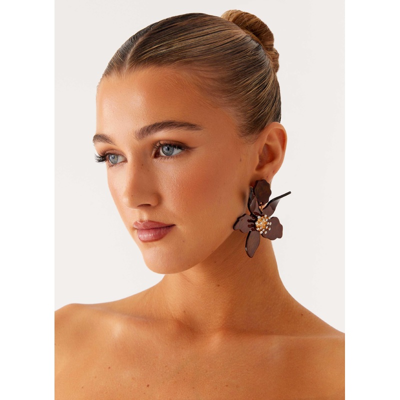 Siesta Flower Earrings – Brown Brown One Size