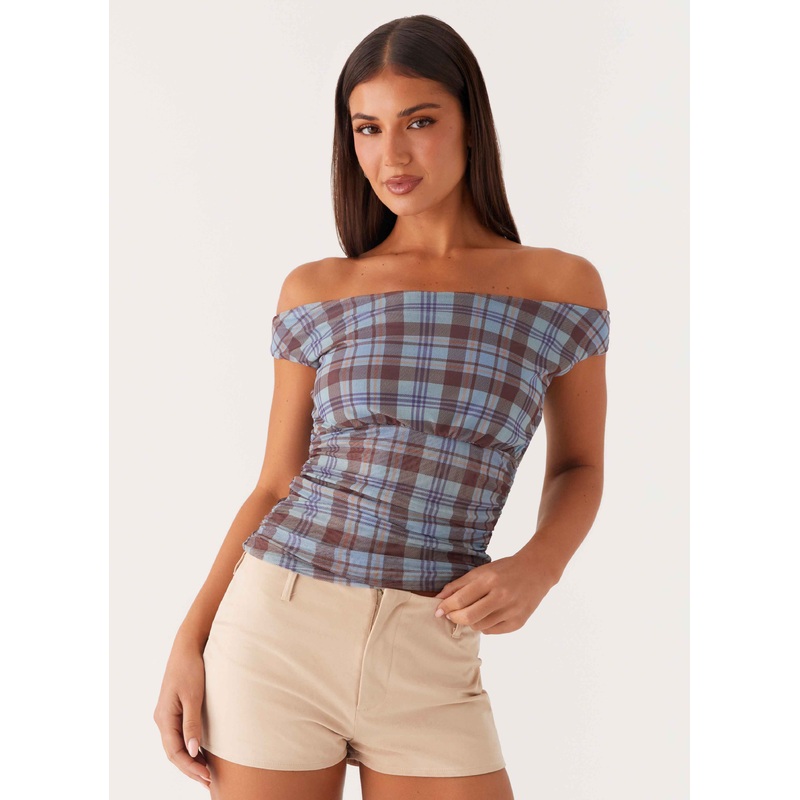 Zahli Off Shoulder Top – Shoreline Check Shoreline Check US 0