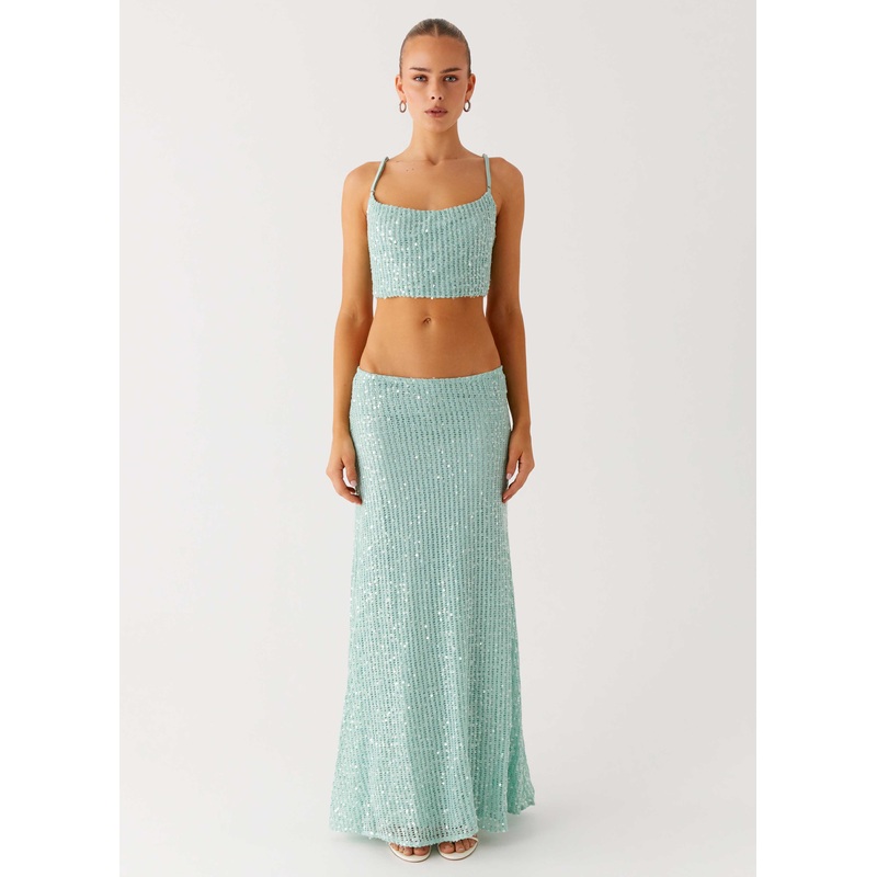 Amoura Sequin Cowl Top – Mint Sage Mint Sage US 0