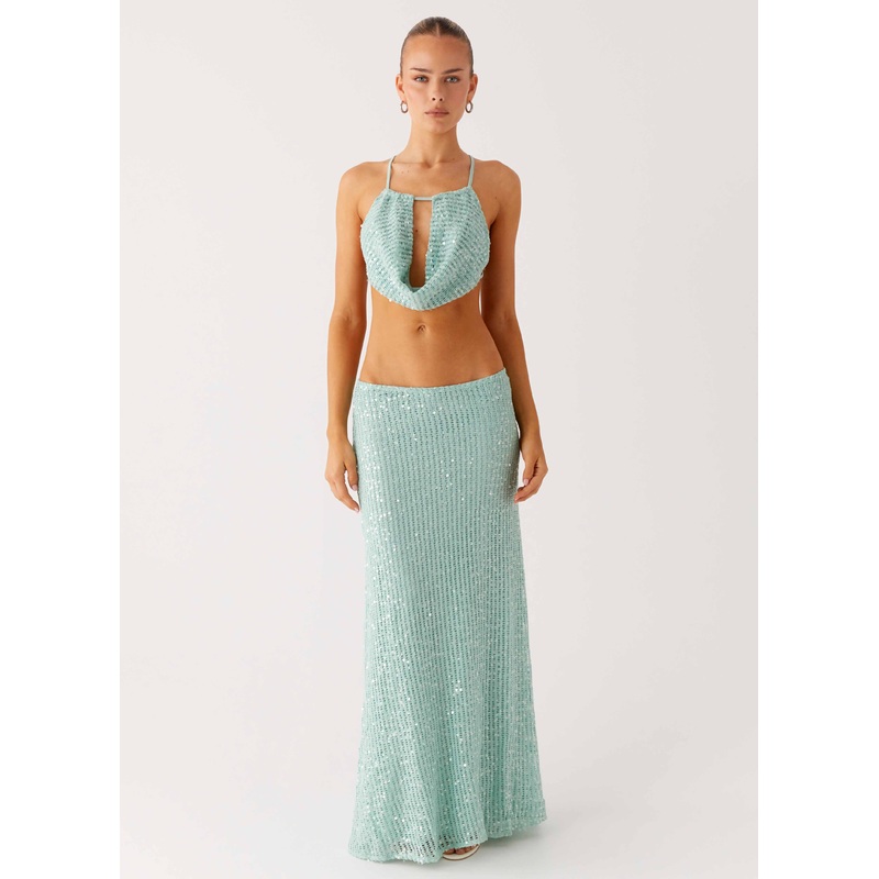 Amoura Sequin Low Rise Maxi Skirt – Mint Sage Mint Sage US 0