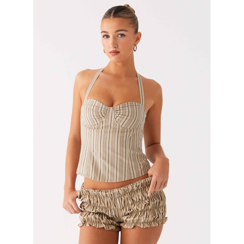 Cheryl Bustier Halter Top – Oatmeal Stripe Yellow Stripe US 0