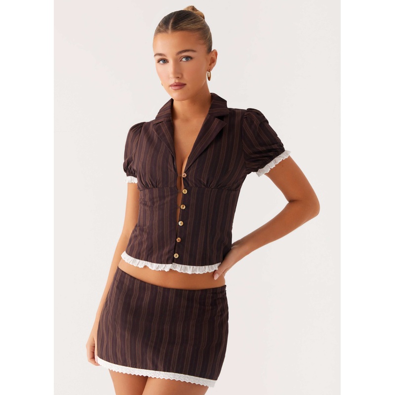 Janette Low Rise Micro Mini Skort – Toffee Stripe Toffee Stripe US 0