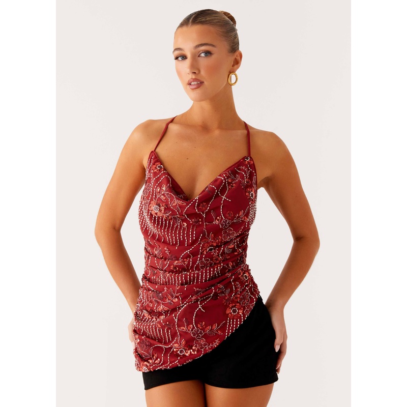 Lost In The Tide Beaded Top – Rust Rust US 0