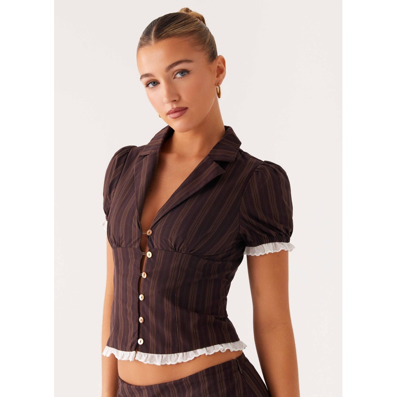 Bennett Button Up Top – Toffee Stripe Toffee Stripe US 0