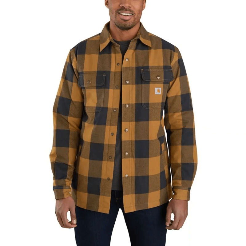 Carhartt 104911 Relaxed Fit Heavyweight Flannel Sherpa Lined Shirt Jac CARHARTT BROWN 2XL