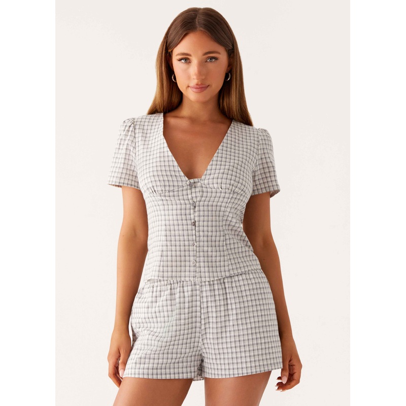 Adalina Button Up Top – Grey Check Grey Check US 0