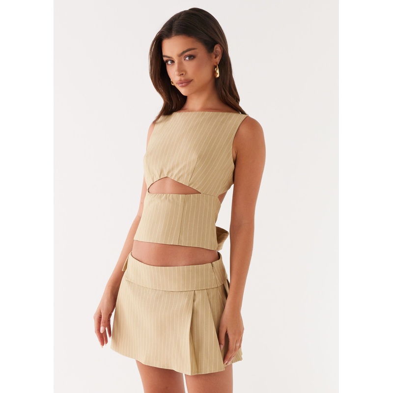 Miki Mini Skirt – Beige Stripe Beige Stripe US 0