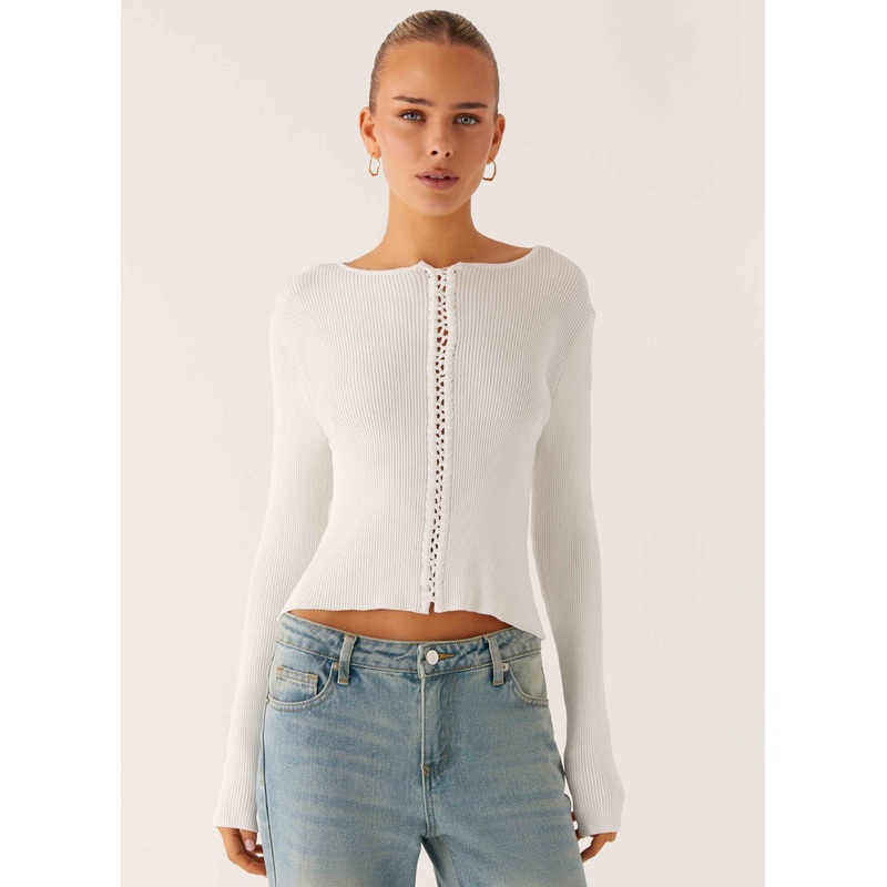 Wonderwall Lace Up Long Sleeve Top – White White XS – S