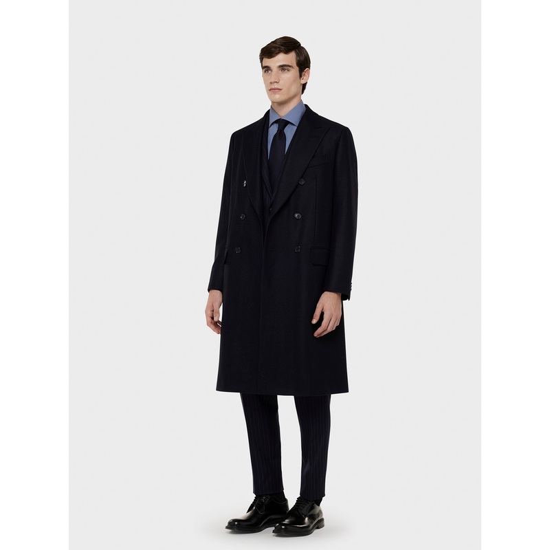 Cappotto norma doppiopetto in lana cashmere blu 48