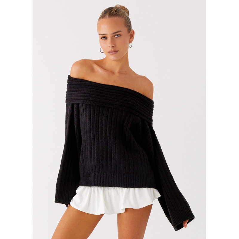 Federica Off Shoulder Knit – Black Black XS-S