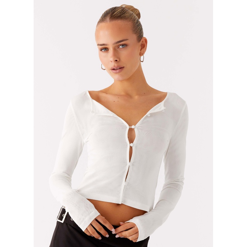 Fifth Ave Mesh Long Sleeve Top – Off White Off White US 0