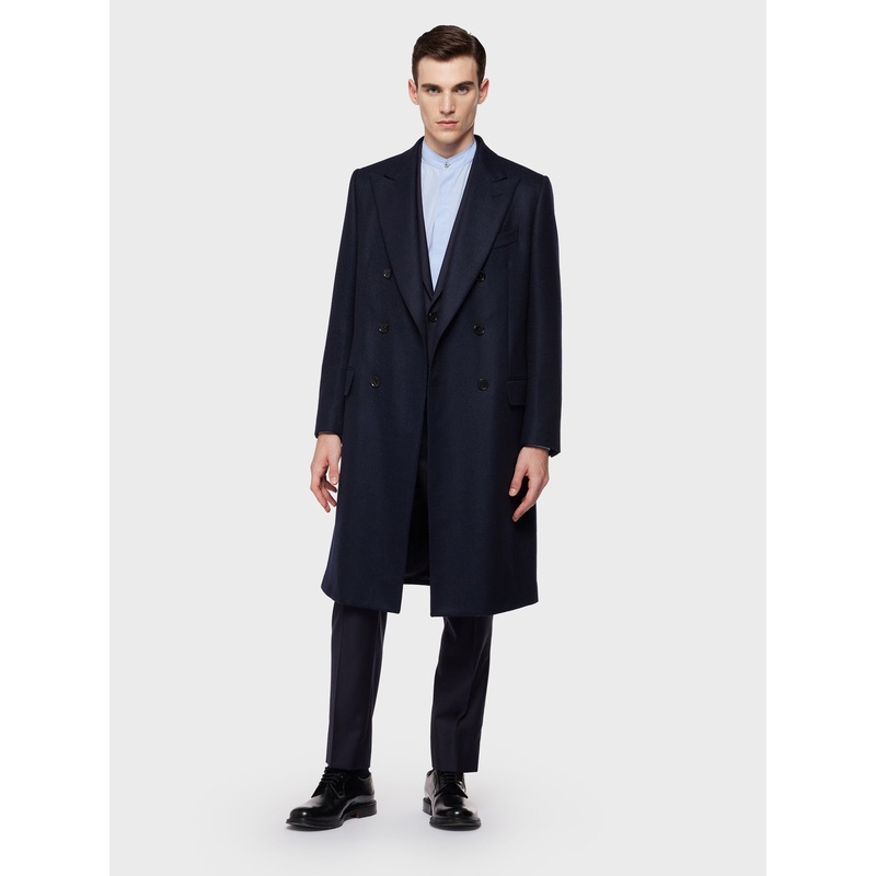 Cappotto norma doppiopetto in lana e cashmere blu navy 44