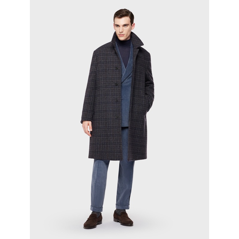 Cappotto traviata in lana e cashmere blu e marrone 48