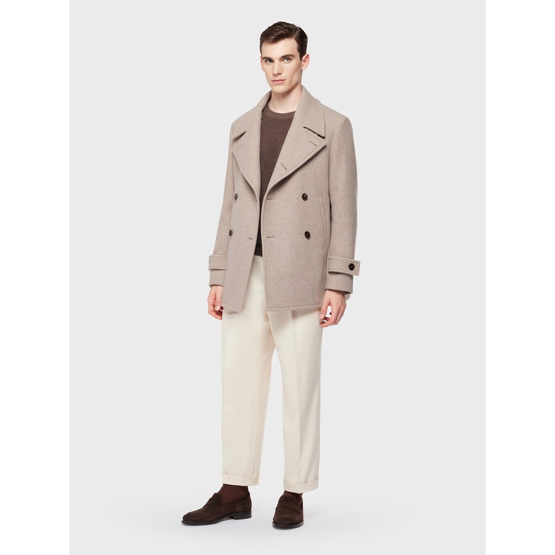 Peacot in lana e cashmere double beige 48