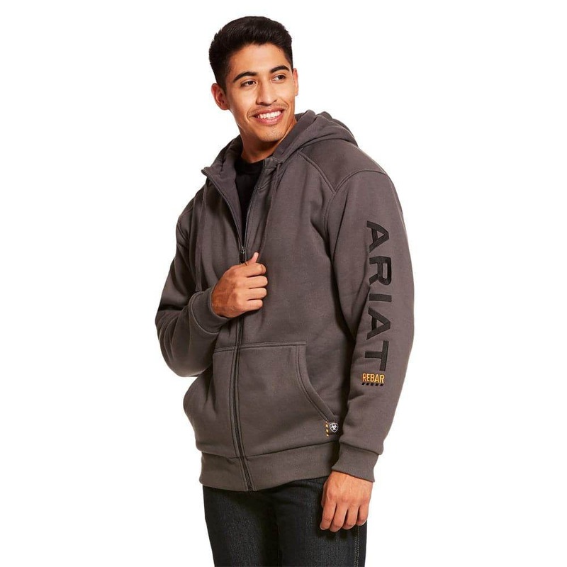 Ariat P17780 Rebar All-Weather Full Zip Work Hoodie Sweatshirt Black LARGE