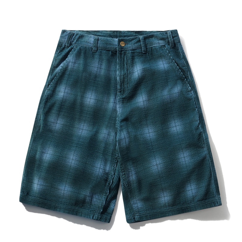 Cord Work Shorts, Blue Plaid 28″
