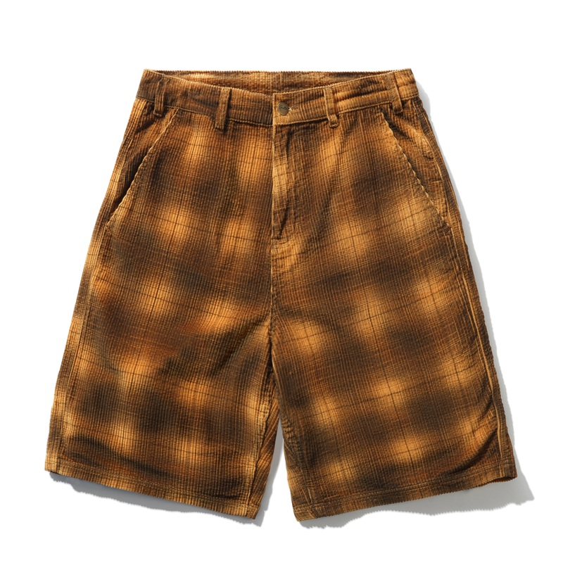 Cord Work Shorts, Mustard Plaid 28″