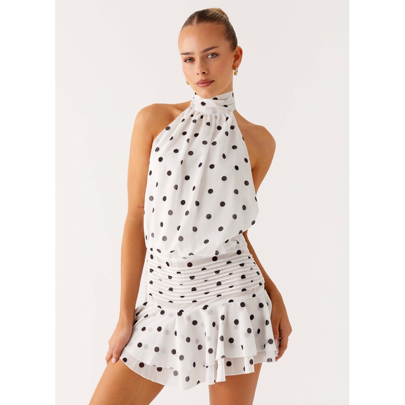 Willow Chiffon Mini Dress – White Polka Dot White Polkadot US 0