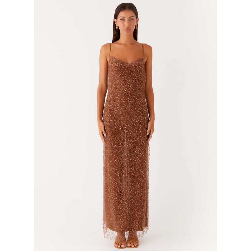 Zuella Beaded Maxi Dress – Chocolate Chocolate US 0