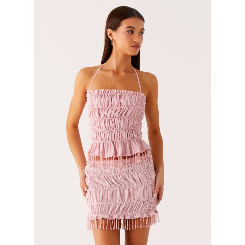 Shari Beaded Halter Top – Pink Pink US 0