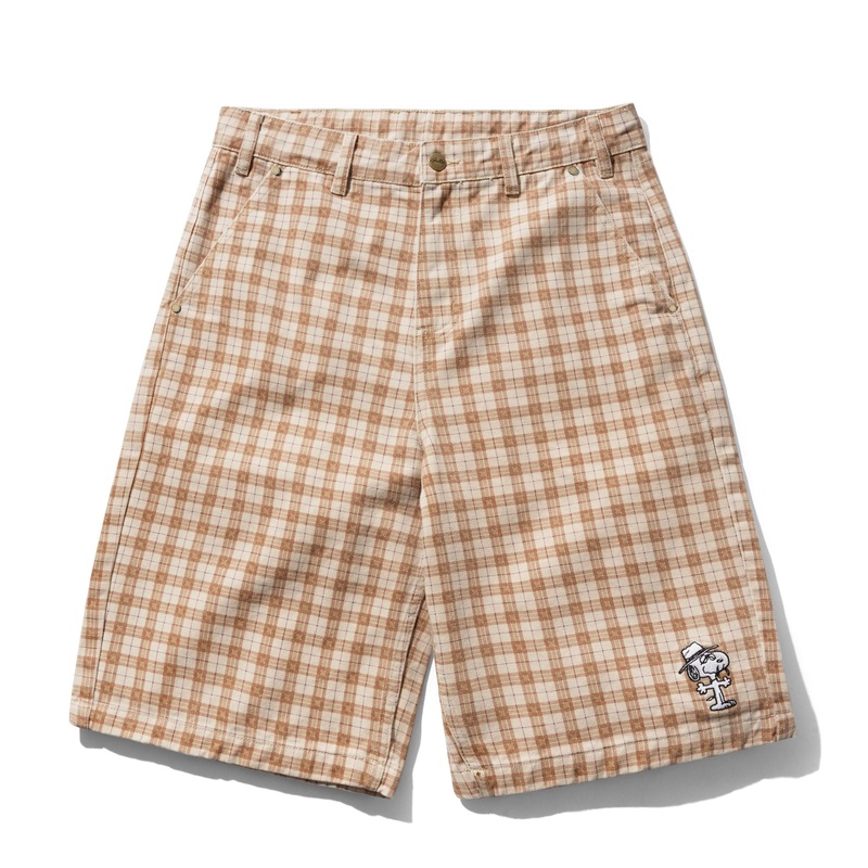 Spike Work Shorts, Sandstone Plaid 28″
