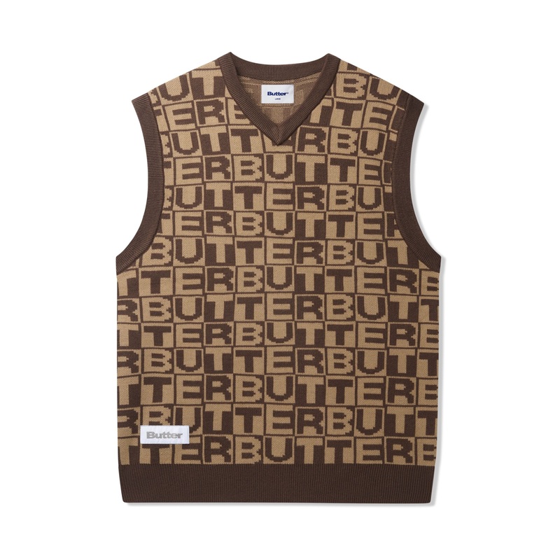 Tiles Knitted Vest, Brown S