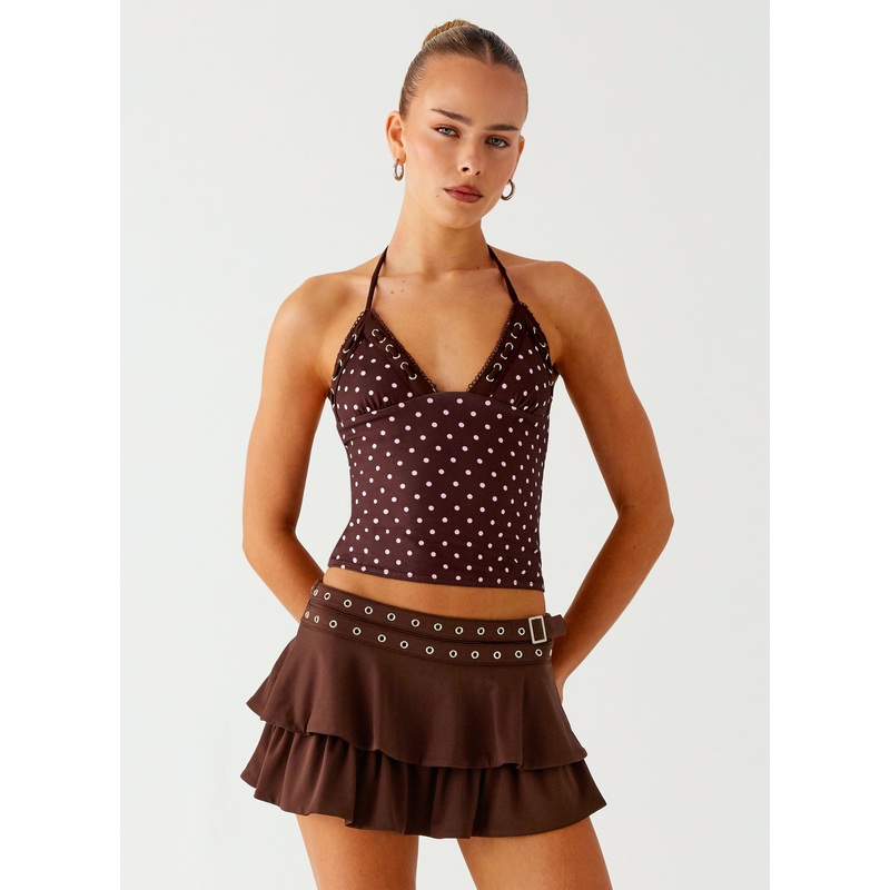 Bahama Eyelet Lace Up Top – Chocolate Strawberry Dot Chocolate Strawberry Dot US 0