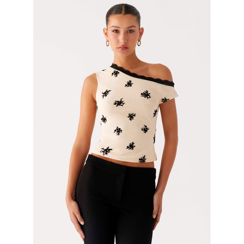 Blind Faith Flock One Shoulder Top – Cream Cream US 0