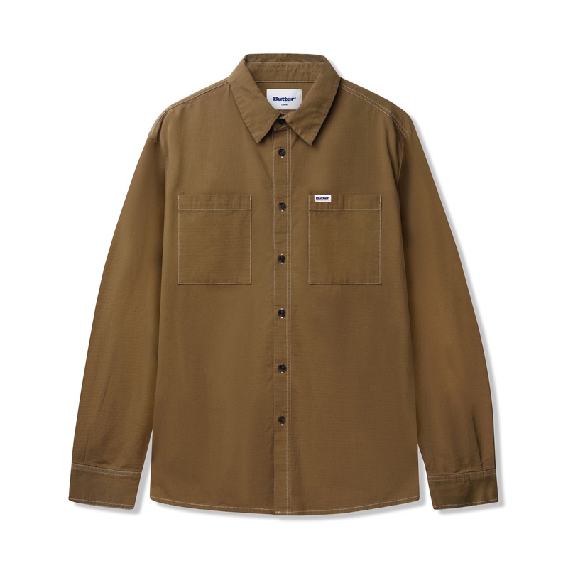 Ripstop Button Up Shirt, Brown S