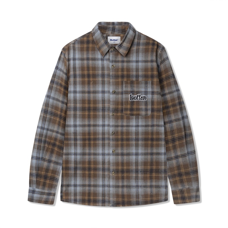 Swirl Plaid Shirt, Brown / Blue S