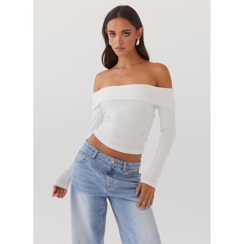 Hayley Long Sleeve Ribbed Top – White White XS – S