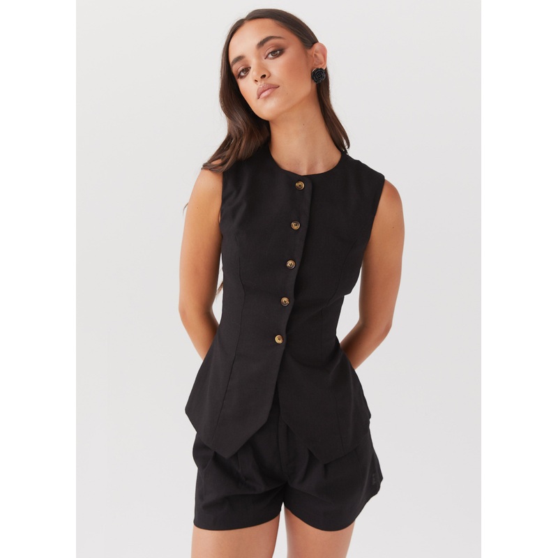 Born For Bordeaux Linen Vest – Black Black US 0