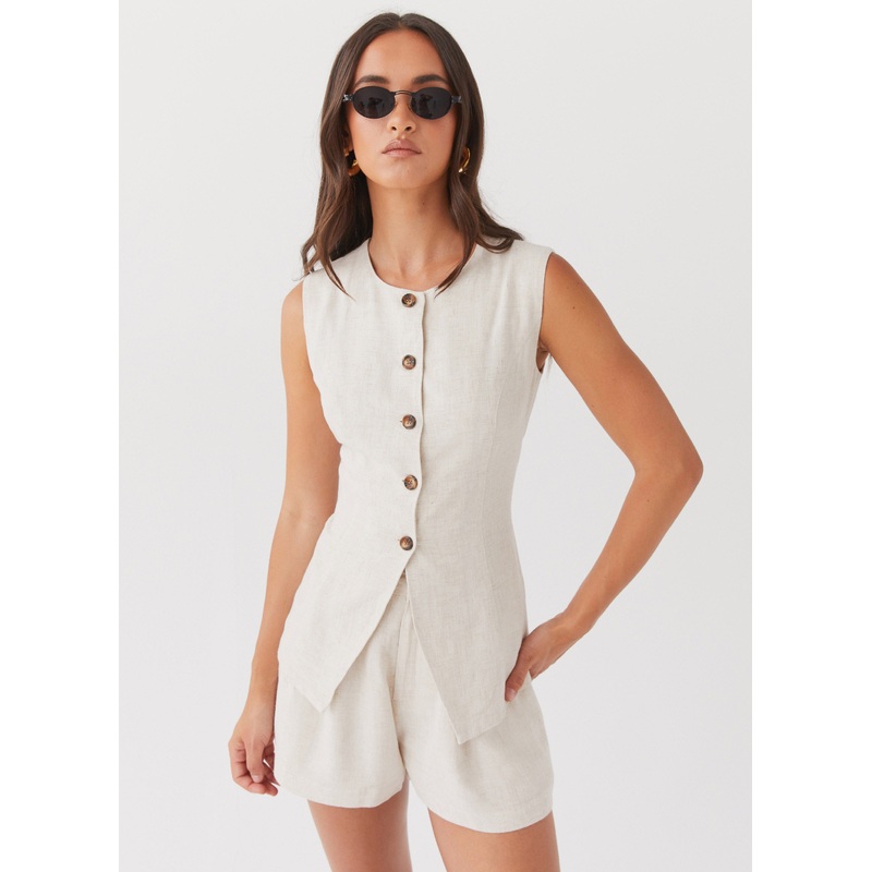 Born For Bordeaux Linen Vest – Oatmeal Oatmeal US 0