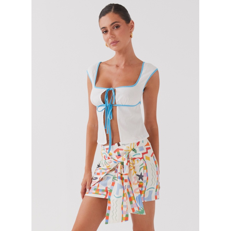 At First Light Linen Wrap Mini Skirt – Summer Palm Summer Palm US 0