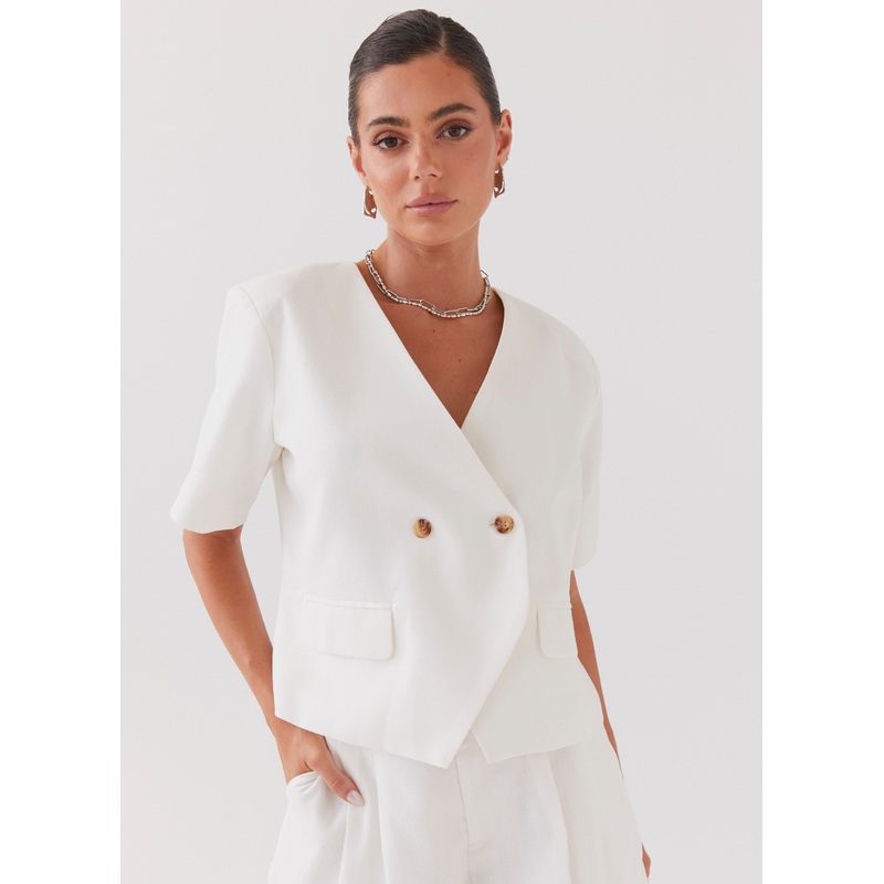 Hacienda Linen Short Sleeve Blazer – White White US 0