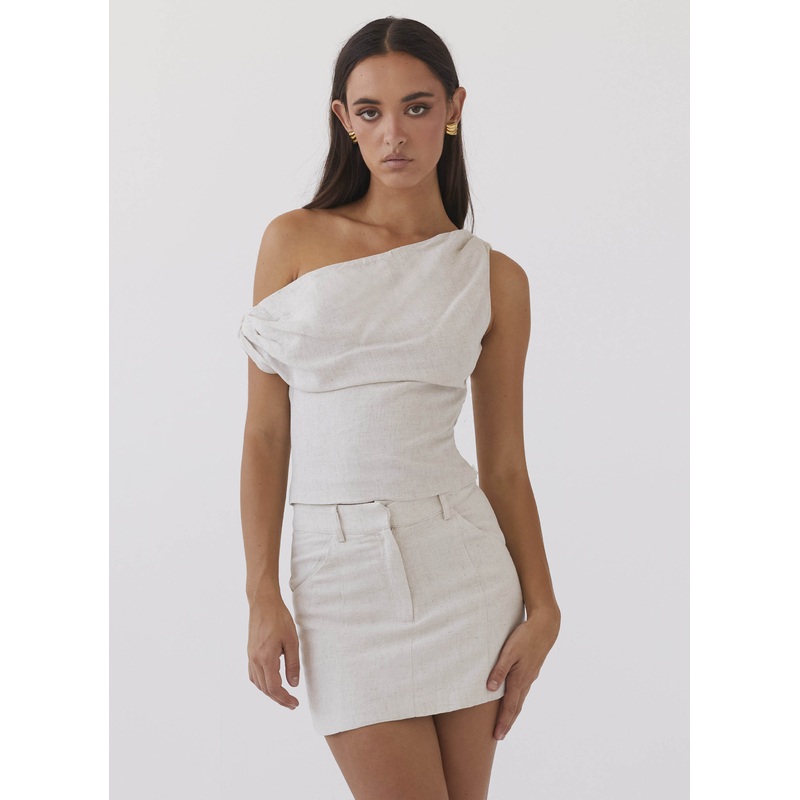 Marissa Linen Mini Skirt – Oatmeal Oatmeal US 0