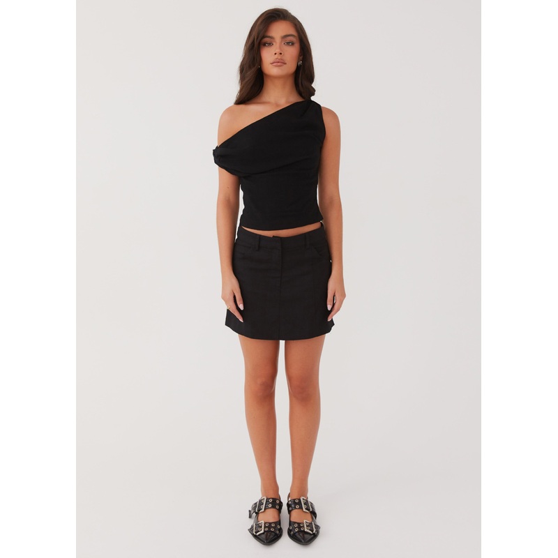 Marissa Linen Mini Skirt – Black Black US 0