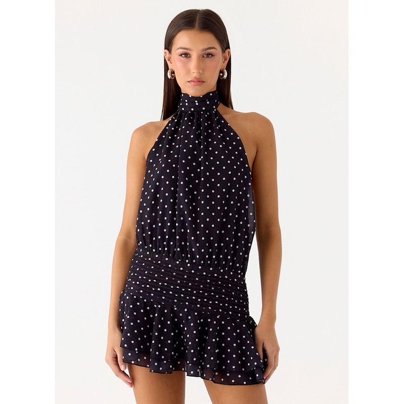 Willow Chiffon Mini Dress – Black Polkadot Black Polkadot US 0