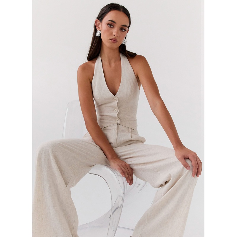 Ambrosa Halterneck Linen Vest – Oatmeal Oatmeal US 0