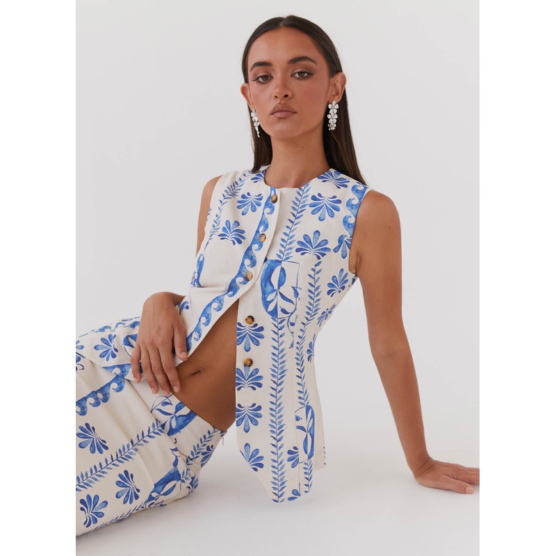 Born For Bordeaux Linen Vest – Floral Wave Floral Wave US 0