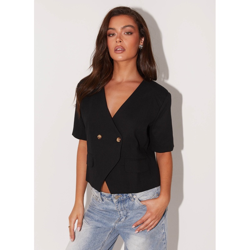Hacienda Linen Short Sleeve Blazer – Black Black US 0